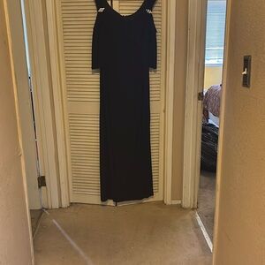R&M Richards Black Cold Shoulder Sleeveless Cocktail Gown